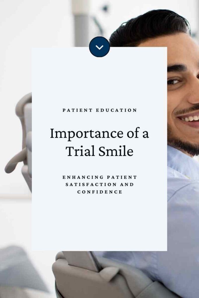 Featured Image for the Blog post. Reads: "Patient Education.  Importance of a Trial Smile: Enhancing Patient Satisfaction and Confidence."